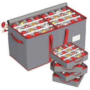 lot 119 image: Winpull Christmas Ornament Storage Box with 8 Trays, Christmas Storage Container for 128-3 Holiday Ornament Decorations, Large Xmas Organizer with Adjustable Dividers, Dual Zipper and Pocket (Grey) - Retail $25