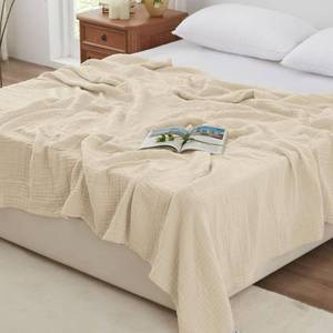 lot 127 image: Loves cabin 100% Cotton Muslin Blanket, 6 Layer Lightweight Breathable Gauze King Size Blanket 108 x 90 Inches, Soft Summer Blanket for Bed, Beige - Retail $50