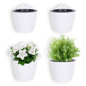 lot 128 image: MyGift 7.5 Inch Wall Planters for Indoor Plants, White Plastic Hanging Self Watering Plant Pots, Flower Cactus Herbs Plant Container Wall Planter Set of 4 - Retail $25