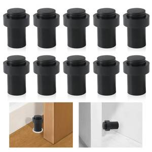 lot 133 image: 10 Pack Black Door Stoppers - Stainless Steel Cylindrical Floor Stopper With Rubber Bumper - Modern Home Decorative Wall Protector for Bottom or Top of Door - Retail $28