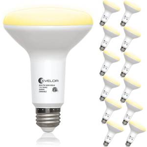 lot 140 image: evelor 12 Pack BR30 Flood LED Light Bulbs 65W Equivalent, 7W Energy Efficient, Dimmable 800LM Bulbs 2700K Warm White, E26 Base for Recessed Cans, Indoor Home Kitchen Bedroom, 15,000 Hours, ETL - Retail $242
