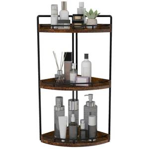 lot 145 image: Dorhors 3-Tier Corner Bathroom Organizer Countertop for Storage,Vanity Tray,Wood Counter Organizer for Kitchen,Bathroom,Dresser (Dark Red) - Retail $26