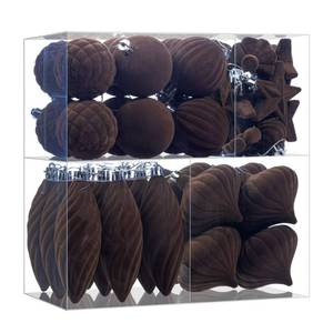 lot 146 image: 48Pcs Brown Velvet Christmas Ornaments Set, Assorted Flocked Christmas Baubles Decorations, Shatterproof Christmas Balls Hanging Decor for Xmas TreeHomePartyHoliday (Brown)