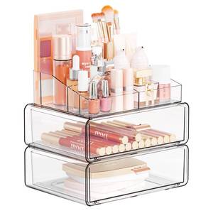 lot 152 image: Yieach Clear Acrylic Makeup Organizers Countertop for Dresser,Desk,Bathroom Vanity,3 Tier Stackable Make up Holders and Makeup Cabinet,Tiered Cosmetic Storage and Make up Containers for Palette,Brush - Retail $18