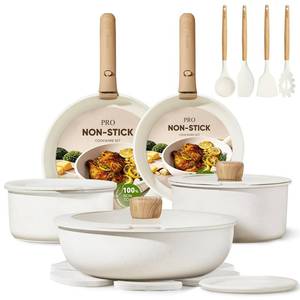 CAROTE 19pcs Pots and Pans Non Stick, Cookware Sets Detachable Handle, Induction Kitchen Pots and Pans,NonStick Cooking Set, Oven/Dishwasher/Fridge Safe, Space Saving - Retail: $100