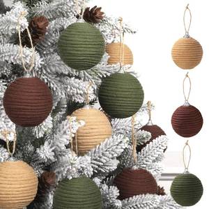 lot 188 image: JOICEE 9 Pcs Boho Christmas Ball Ornaments Set, Jute Rope Hanging Balls Neutral Rustic Ornaments Christmas Ball Decoration for Xmas Tree Wreath Garland Party Farmhouse Decor(Green, Linen,Dark Brown) - Retail $7