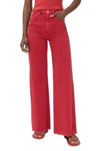 lot 205 image: Allimy Women Boot Cut Jeans High Waisted High Rise Baggy Flare Bell Bottom Stretch Raw Hem Mom Straight Leg Wide Leg Jeans for Women Denim Pants Trendy Red US 10 - Retail $40
