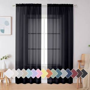 lot 208 image: Simplebrand Black Sheer Curtains 84 Inches Long, Light Filtering Rod Pocket Solid Color Window Sheer Curtain Panels, Elegant Curtains & Drapes for Living Room, Bedroom 2 Panels (Black, 42 W x 84 L) - Retail $8