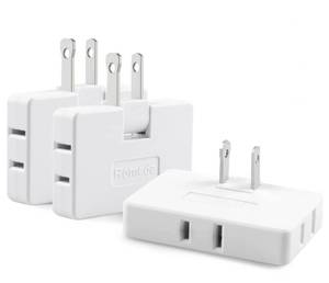 lot 213 image: 3 Pack AC Flat Wall Outlet Extender Flat Plug Adapter Outlet, Fold-Able 3 Way Wall Adapter Mani Plug for Home and Travel (White) - Retail $6