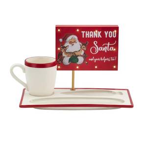lot 223 image: Mr. Christmas Illuminated Santa Milk and Cookie Tray with Sign - Retail $26