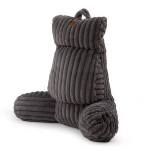 lot 224 image: Am�lie Home Faux Fur Reading Pillow with Pocket for Sitting in Bed, Adult Backrest Bed Pillow with Washable Cover for Lounging, Watching TVReadingGamingRestingPostSurgeryNursing, Grey 29 inches - Retail $70