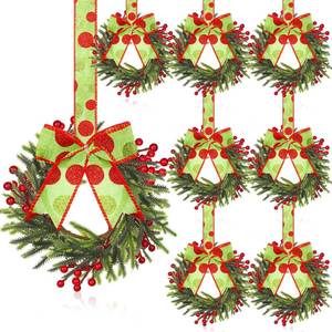 lot 233 image: Dingion 8 Pcs 6 Inch Mini Cabinets Christmas Wreaths for Kitchen Mini Norfolk Wreath with Ribbon Bows and Berry Hanging Artificial Greenery for Farmhouse Door Wall Window Decor(Novel Style) - Retail $18