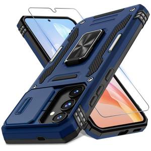lot 241 image: DEERLAMN Case for Samsung Galaxy S25 FE 6.7-Inch with Slide Camera CoverScreen Protector(1 Pack), Rotated Ring Kickstand Military Grade Shockproof Protective Cover-Navy Blue - Retail $10