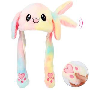lot 248 image: Bubblepompom Rainbow Bunny Hat with Ears Moving Jumping Pop Up Beating Hat Plush Holiday Cosplay Dress Up Funny Party Gift for Kids Boys Girls, Colorful, 22 - Retail $14