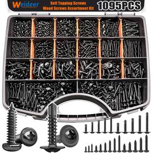 lot 252 image: Container Broken weideer 1095pcs Self Tapping Screws for Metal, #8#10 M2 M3 M4 410 Stainless Steel Screws Assortment Kit Black Oxide Truss Head and Phillips Pan Head Metal Screw - Retail $30