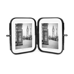 lot 253 image: Isaac Jacobs 2x3 Vintage Style, Double-Sided Round-Edged Brass & Glass Metal Floating Picture Frame with Locket Closure (Vertical), Made for Tabletop Display (2x3, Black) - Retail $30