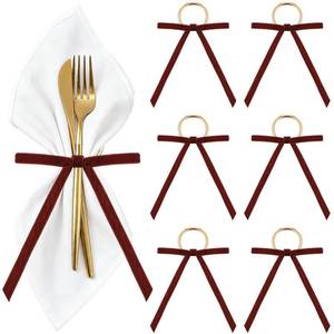 lot 270 image: Riceshoot 6 Pcs Bow Napkin Rings Velvet Bows with Gold Rotundity Metal Napkin Ring Velvet Bow Holder for Table Settings Wine Bottles Candlestick Wedding Party Dinner (Brown) - Retail $10