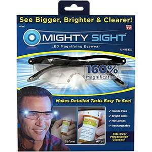 lot 4624 image: Mighty Sight Magnifying Glasses with LED Light & Travel Case - Great Eyeglasses for Readers  Women  Men  Kids - Use for Close Work or Reading Small Print & Labels - As Seen on TV