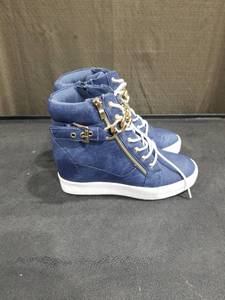 lot 4651 image: Aleale Blue Canvas High-Top Sneakers with Gold Chain Detail Size 8