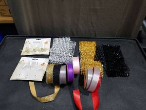 lot 4658 image: Crafting Supply Bundle - Ribbons, Butterfly Decorations and Spike Mesh