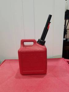 lot 3161 image: Midwest Can Auto Shut off Gasoline Can  1 Gallon 4 oz. Capacity #1210  Red in Color