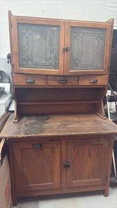 lot 58961 image: Wooden Kitchen Hoosier Cabinet with Glass Doors - Retail $425