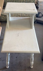 lot 58969 image: White Wooden Two-Tier Side Table - Retail $45