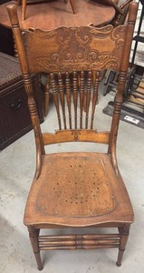 lot 58971 image: 1900s Carved Oak Press Back Chair - Retail $45