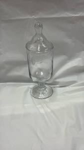 lot 59011 image: Glass Candy Jar with Lid  Footed Clear Glass - Retail $25