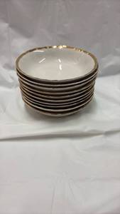 lot 59015 image: White Porcelain Bowls with Gold Trim - Retail $45