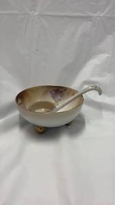 lot 59029 image: Prussia Royal Rudolstadt Floral Footed Salt Cellar with Spoon - Retail $45