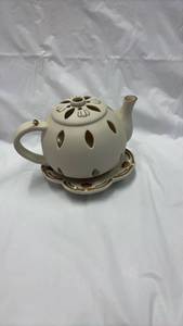 lot 59047 image: Decorative Ceramic Teapot with Matching Saucer - Retail $35