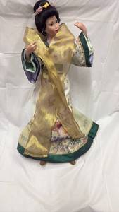 lot 59078 image: Japanese Porcelain Doll in Butterfly Garden Kimono - Retail $85