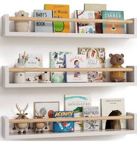 lot 5676 image: G&W Gruwald Nursery Book Shelves, Set of 3, Wall Bookshelf, Book Shelf for Kids Rooms, Wall Book Shelves for Bedroom Kids, Floating Shelf, Nursery Decor (White, 23 Inches)