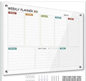 lot 5679 image: Glass Colorful Weekly Dry Erase Calendar Whiteboard for Wall,24x 36,Frameless Mounting,OfficeSchoolHome, Frameless Large Planner White Board