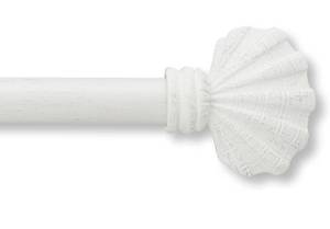 lot 5698 image: MODE Coastal Collection 1 18 Diameter Curtain Rod Set with Coastal Shell Curtain Rod Finials and Steel Wall Mounted Adjustable Curtain Rod, Fits 72 to 144 Windows, Weathered White