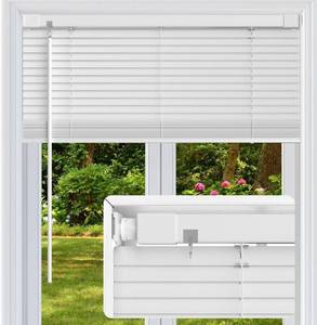 lot 5699 image: No Drill No Tool 1 Vinyl Mini Blinds, Light Filtering Horizontal Window Blinds & Shades, Cordless Blinds for Windows, 33 12 W X 64 H, White