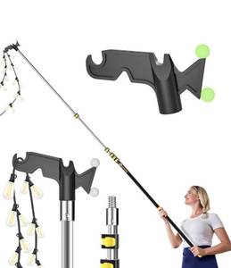 lot 5702 image: 6-24 FT Christmas Light Telescopic Hanger Pole with Utility Hook, Stand Reach 30 Feet Long 34 inch Threaded Pole Reaching High Place for Hanging and Installation Lights String, Clothes and Birdfeeder