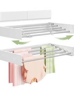 lot 5706 image: Wall Mounted Clothes Drying Rack 32, Foldable Wall Mount Laundry Rack Folding Indoor, Drying Rack Clothing Collapsible, Hidden Space Saver with Wall Template, 5 Rods, White