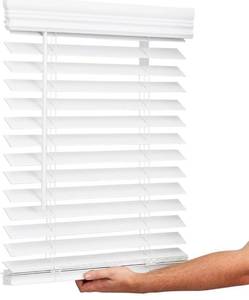lot 5708 image: Lotus & Windoware Cordless, 2 Inch Faux Wood Blind, 32 Wide x 54 Long, Window Blinds, Blinds & Shades, Blinds for Indoor Windows, Embossed, Bright White