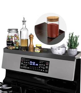 lot 5709 image: IIIOIIIA Stove Top Magnetic Shelf for Kitchen Organization, 30 Magnetic Spice Rack Over The Stove, 4 Deep Spice Organizer with Border All Around, Brushed Stainless, Black