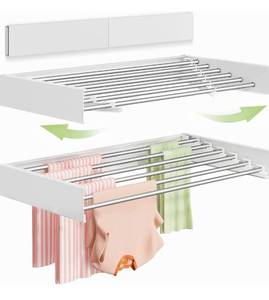 lot 5711 image: Wall Mounted Clothes Drying Rack 40 inches, Foldable Wall Mount Laundry Rack Folding Indoor, Drying Rack Clothing Collapsible, Hidden Space Saver with Wall Template, 6 Rods, White