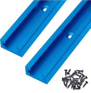 lot 5721 image: Aluminum 48 Inch T-Track with Wood Screws Double Cut Profile Universal with Predrilled Mounting Holes -Woodworking and Clamps Frosted Surface Anodized - 2 PK (Blue)