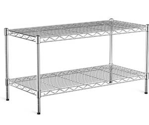 2-Tier Heavy Duty Shelving Unit,36\" Wx18 Dx19.5H,Wire Shelf Rack with Lockable Wheels,Height Adjustable Metal Storage Shelves Organizer for Living Room,Garage,Kitchen,Office,Laundry,Pantry