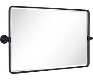 lot 5724 image: TEHOME Horizontal Farmhouse Black Metal Framed Rounded Pivot Rectangle Bathroom Mirror Tilting Beveled Vanity Mirrors for Wall, Overall 33.91 x 20 inches (Mirrror 30 x 20 inches)