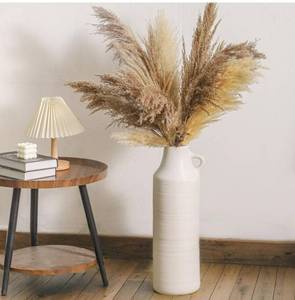 lot 5725 image: Mitt&Ditt Tall Floor Vase with Handles, 22.8 inch Large Flower Vase, Boho Decorative Pampas Grass Vases, Modern Ceramic Vase for Home Decor, Living Room, Table (White)