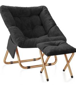 lot 5732 image: Comfy Saucer Chair, Foldable Living Room Chairs, Soft Faux Fur Lounge Chair for Bedroom, Reading Chairs for Adults,Teens, X-Large (Black