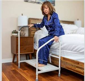 lot 5734 image: step2bed Bed Rails for Elderly with Adjustable Height Bed Step Stool & LED Light for Fall Prevention - Portable Medical Step Stool Comes with Handicap Grab Bars
