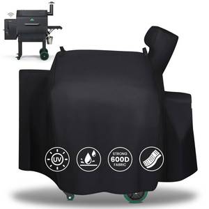 lot 5745 image: QuliMetal Grill Cover for Green Mountain Daniel Boone Prime WiFi Grills and Green Mountain Grill Ledge Model, Full Length GMG Daniel Boone Smoker Cover, 600D Fabric, Black