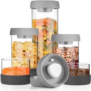 lot 5747 image: dokaworld Glass Canisters Set - Kitchen Leakproof Seal Food Storage Jars - Coffee Bean Container - Pack of 5 Glass Canisters With Vacuum Airtight Lids for Cereal, Pet Treats, Nuts, Candy